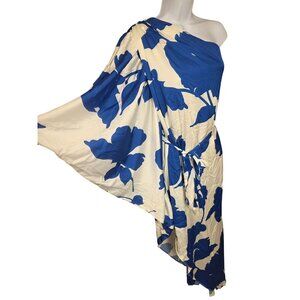 Hutch Anthropologie Women's Sz 6 Sari One Shoulder Blue White Floral Print Maxi